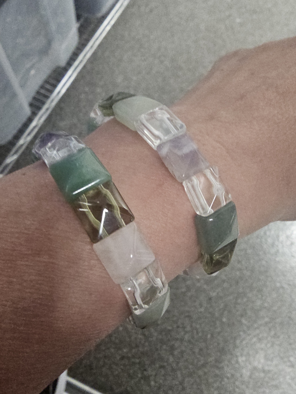 Multi-Stone Stretch Bracelet in Green, Clear & Purple